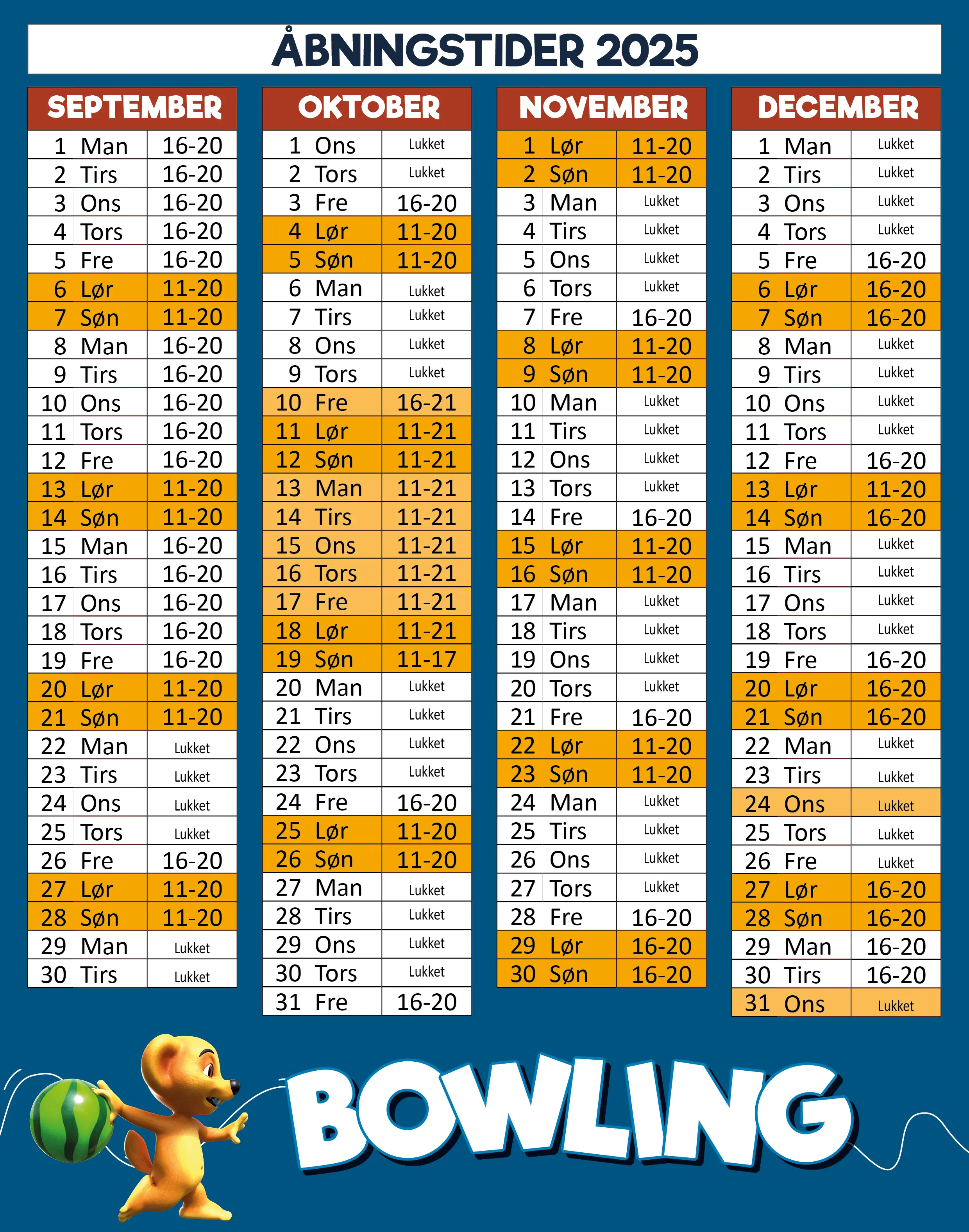 Åbningstider A4 Bowling 2025 3af3